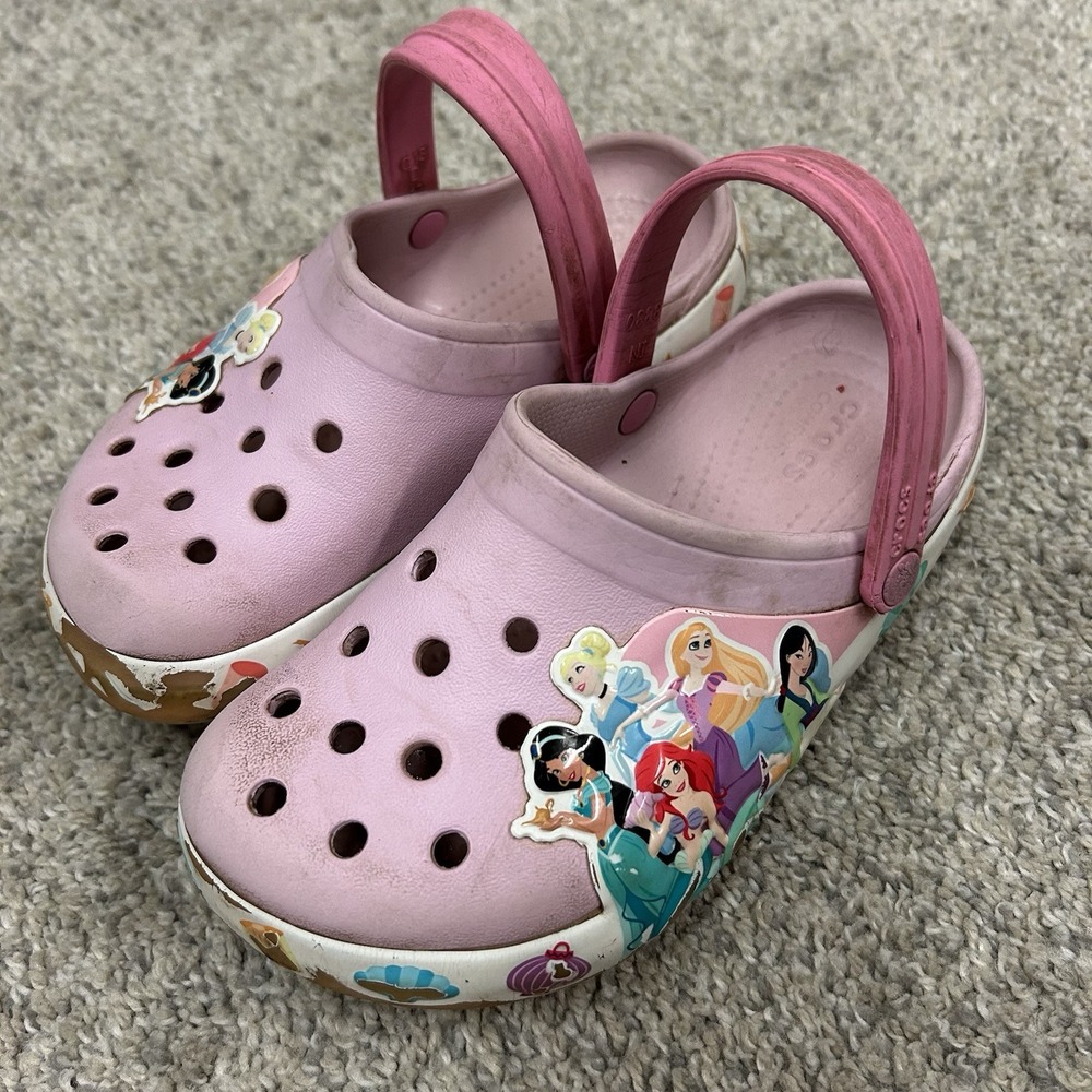 Disney Princess Crocs Pink Size C13 Slip On Clogs Cinderella Elsa Little Mermaid